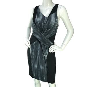 Helmut Lang Womens Size 4 Dress Vertebrae Print Silk Sheath Asymmetric V Neck